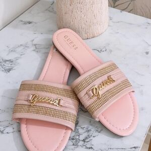 Guess Women's Pink and Gold Slide Sandals